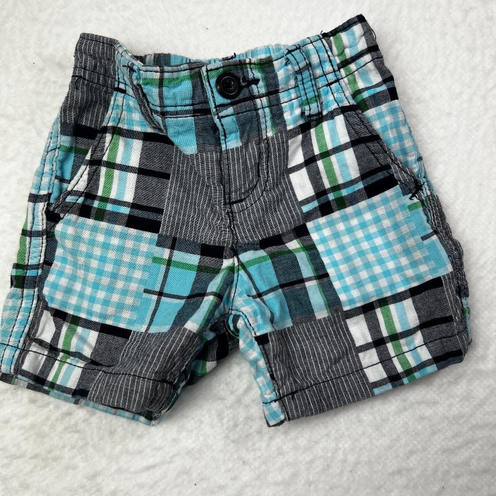 Crazy 8 Infant Madras Style Shorts Sz 6-12M Front Zip Elastic Back Front Pockets
